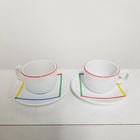 1980’s Postmodern Sasaki Stoneware Variations Cup and Saucer Sets - a Pair - Picture 2 of 6